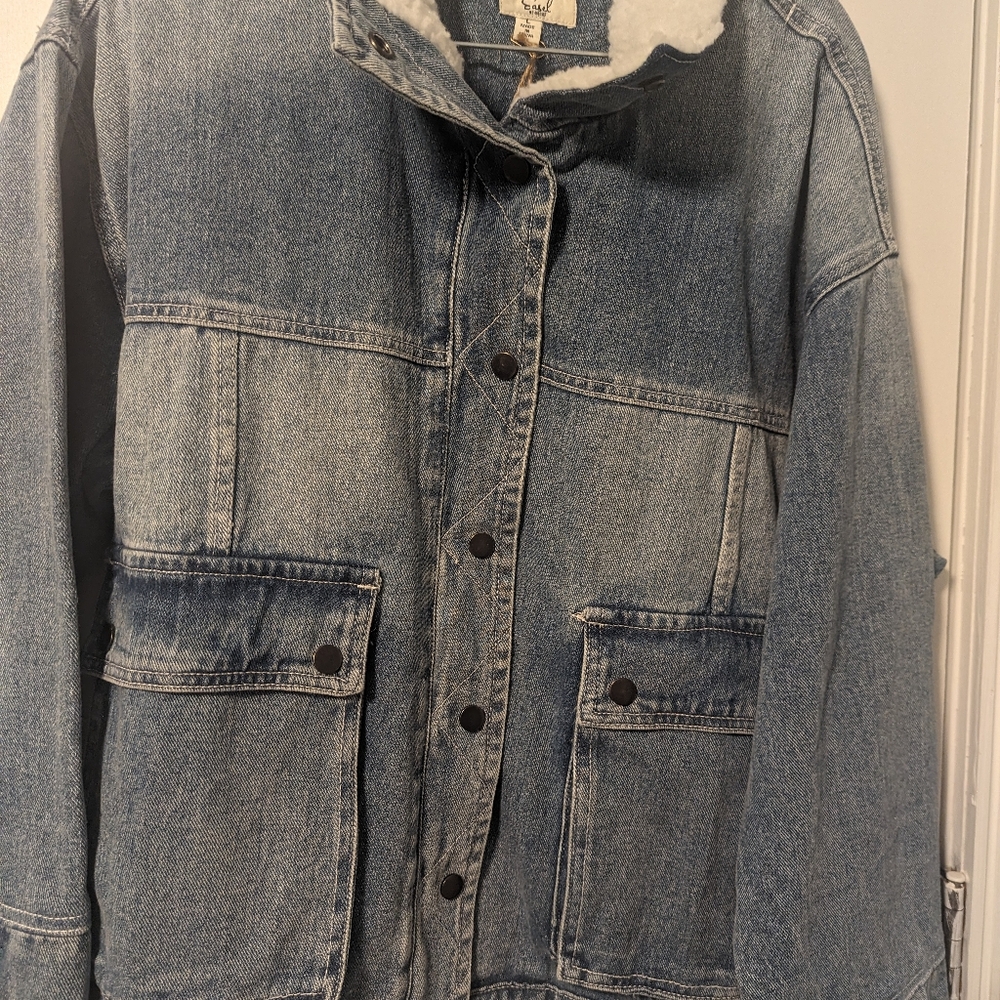 🔥NWT🔥 Large (L) Grunge Vintage Boutique Easel Denim Jacket with Fur Collar - Picture 6 of 8